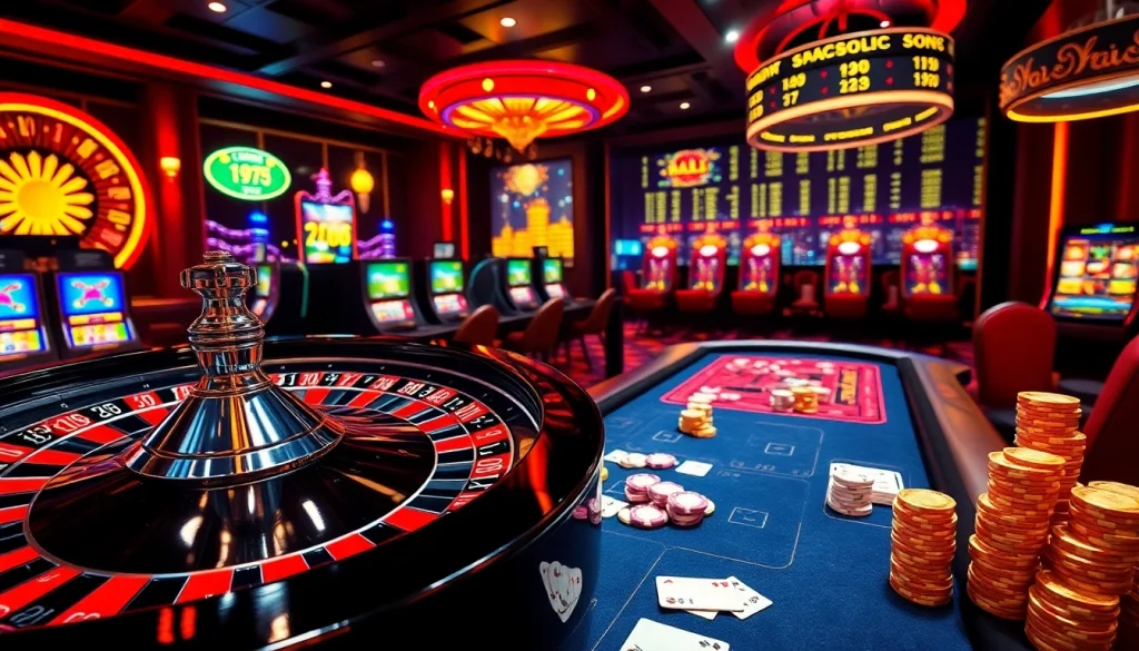 Experience the thrill of online gambling at mk8th.net amidst luxurious tables and vibrant slot machines.