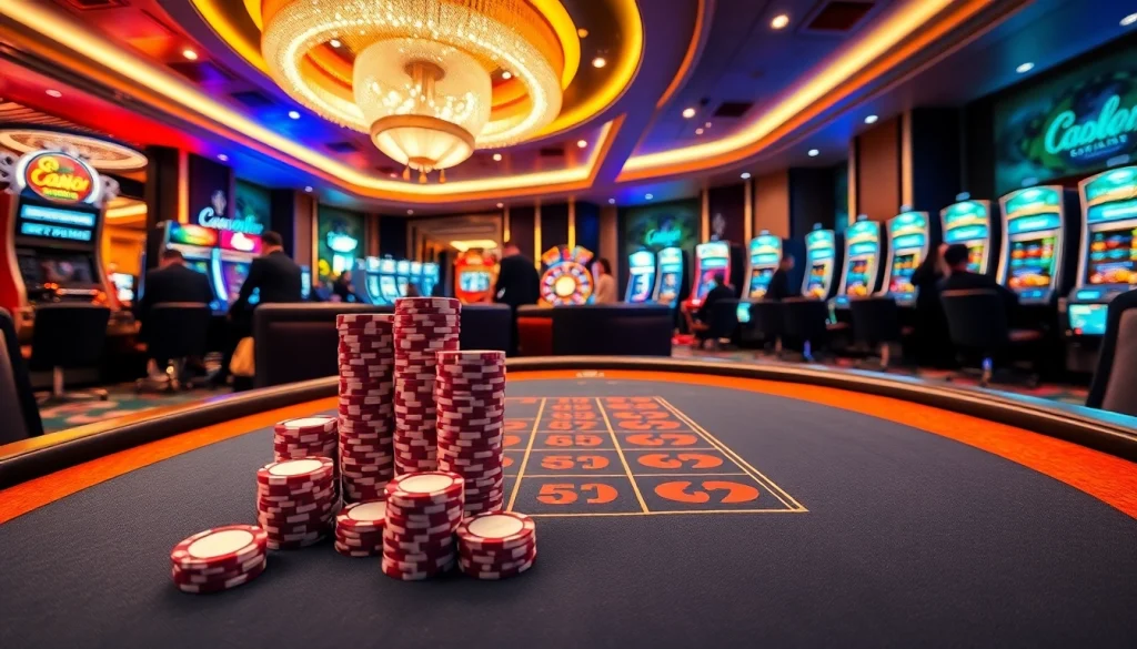 Experience the thrill of u888hv.com with a luxurious casino scene showcasing poker, roulette, and bright slot machines.