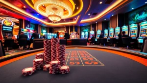 Experience the thrill of u888hv.com with a luxurious casino scene showcasing poker, roulette, and bright slot machines.