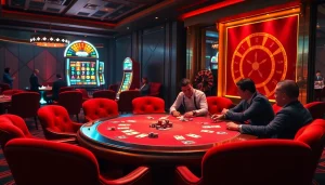 Vivez l'excitation des meilleurs casinos crypto à travers une scène de poker élégante, mettant en scène des parties à enjeux élevés.