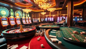Betting action at https://vaobet.cn.com/ showing luxury casino tables filled with chips and cards.