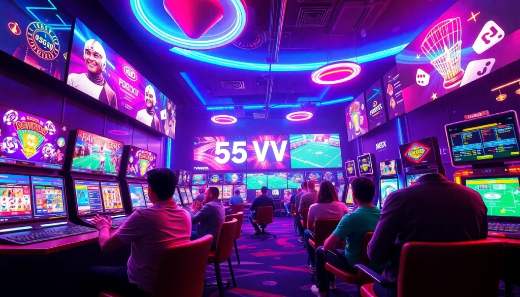 Experience the thrill of gaming at 55VV with vibrant visuals of players in action.
