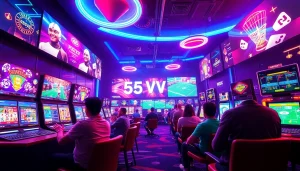 Experience the thrill of gaming at 55VV with vibrant visuals of players in action.