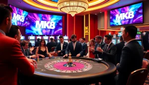 Players enjoying a thrilling game at https://mk8th.net/ casino tables with vibrant decor and top-notch gaming options.
