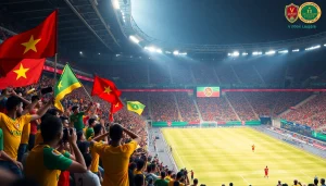 Exciting live scene from the Giải Bóng đá Vô địch Quốc gia Việt Nam match, showcasing passionate fans and players in action.