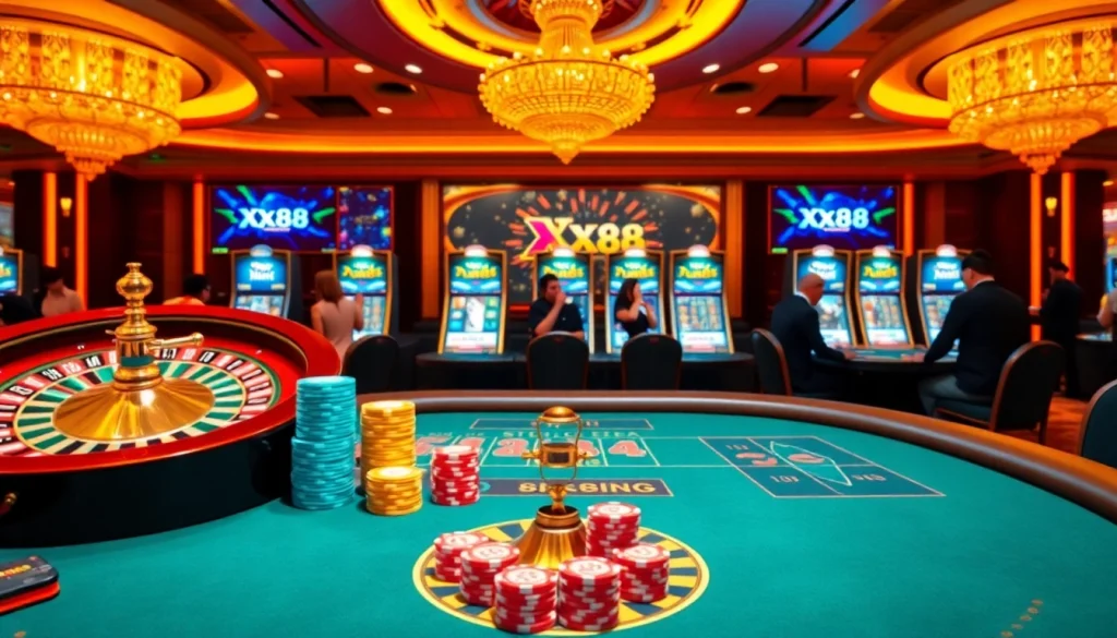 Experience high-stakes gaming at XX88 with vibrant roulette and engaging slot machines.