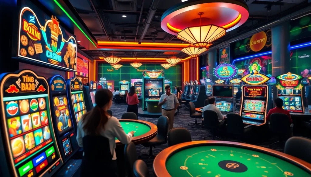Engaging digital casino scene featuring BJ38's immersive online gaming experiences with vibrant 3D graphics.