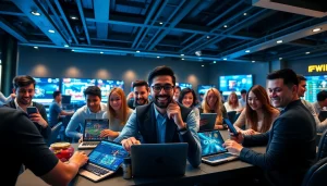 Engaging players enjoying the FFWIN platform with diverse gaming options in a modern online casino setting.