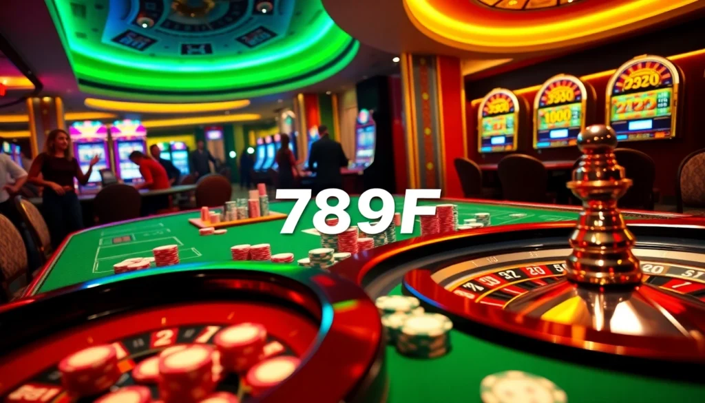 Experience the excitement of winning at 789F with vibrant casino visuals including poker chips and roulette wheels.