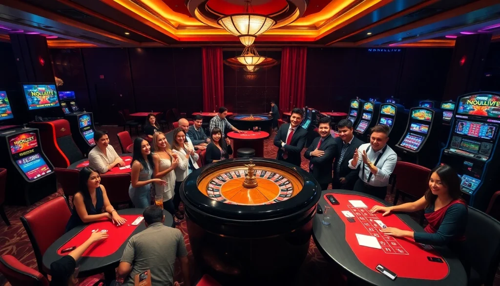 Players enjoy interactive casino games with NOHULIVE ambiance, vibrant tables, and exciting betting possibilities.