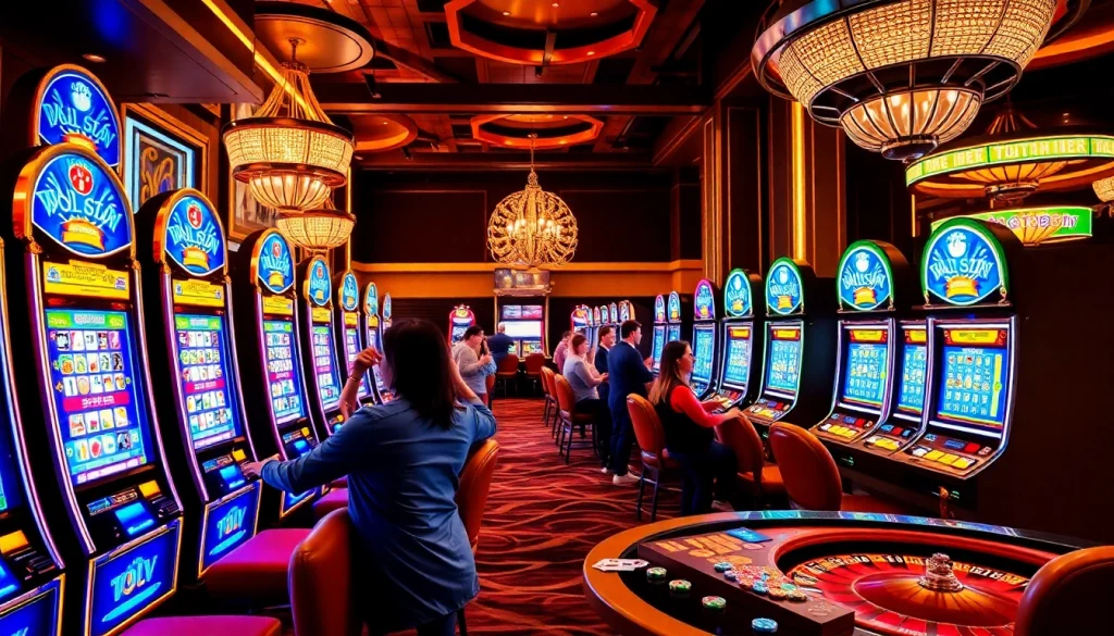 Players enjoying exciting SLOT machines in a luxurious casino environment.
