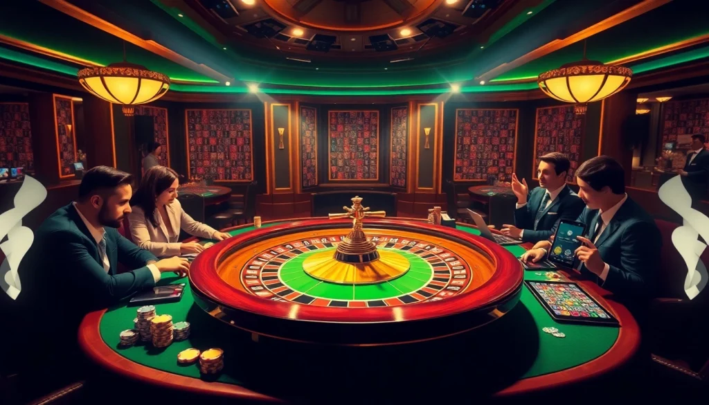 Players at a luxurious casino table engage in exciting 79 king gameplay with vibrant poker chips.