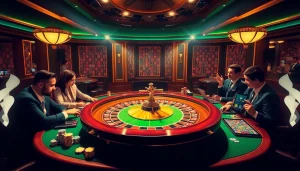 Players at a luxurious casino table engage in exciting 79 king gameplay with vibrant poker chips.