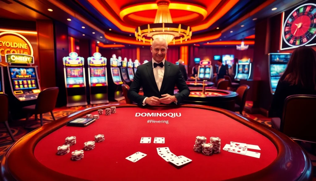 Engage with Dominoqiu as players enjoy an exciting casino atmosphere filled with vibrant poker games.