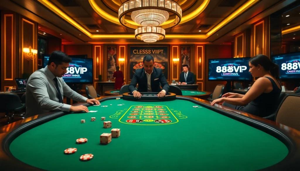 Players enjoying an exciting game at 68VIP casino with vibrant tables and professional dealers.