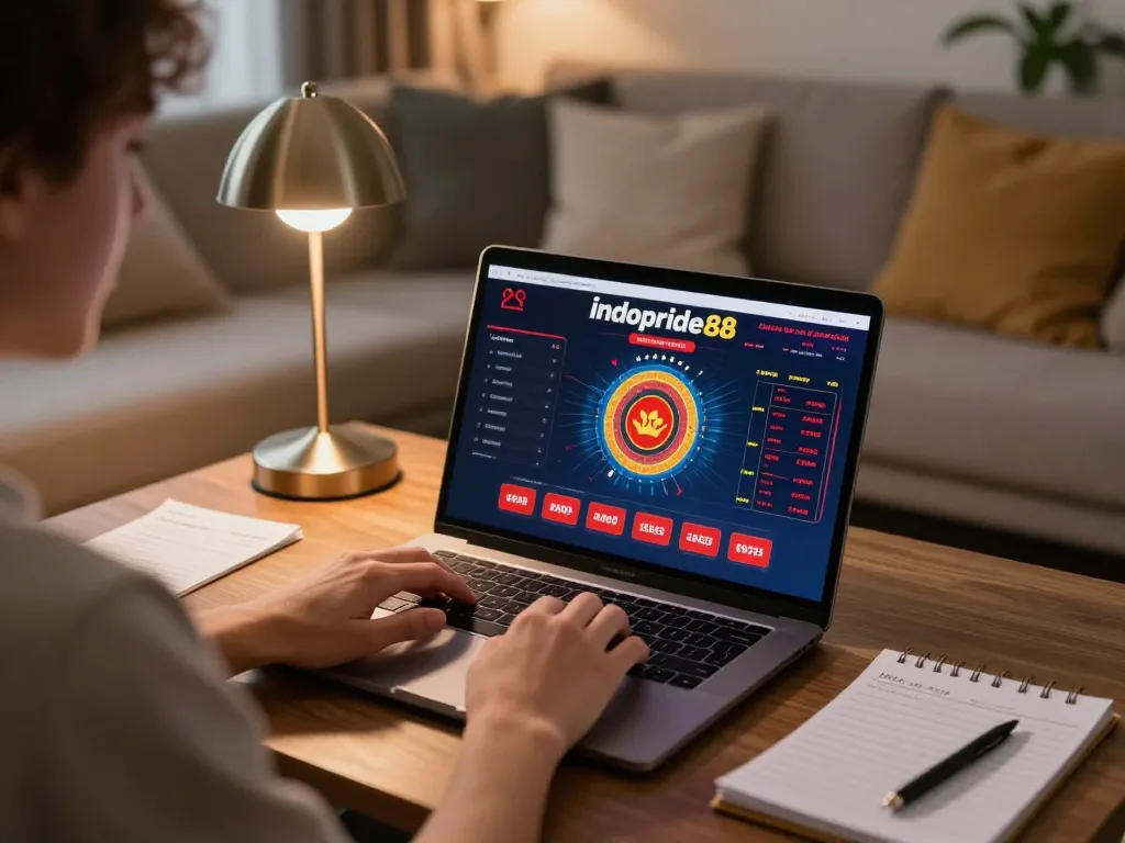 Engaging with indopride88 on a laptop while tracking strategy notes in a cozy home setting