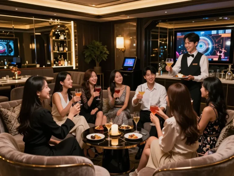 Luxury 강남쩜오 lounge experience with friends enjoying a night out