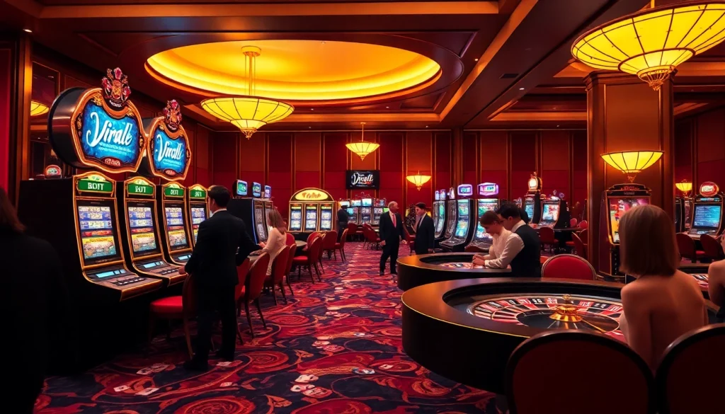 Engage with Viral4D's thrilling slot machines amid a glamorous casino atmosphere.