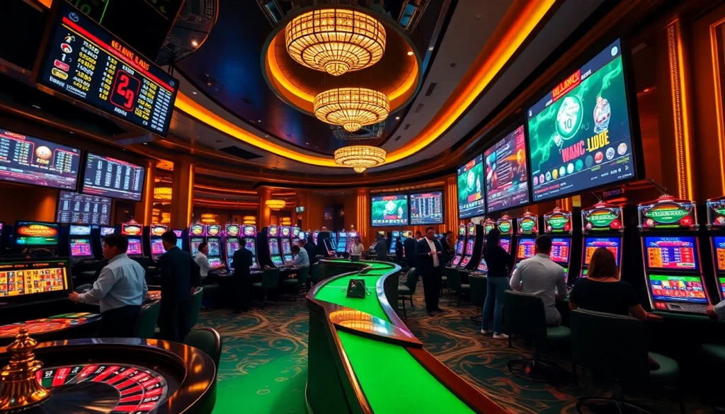 Experience the excitement of betting at oxbet.ae in a luxurious casino environment filled with vibrant gaming elements.