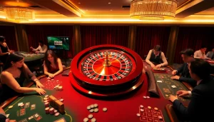 The da88 game captivates players at an upscale casino table with vibrant chips and cards.