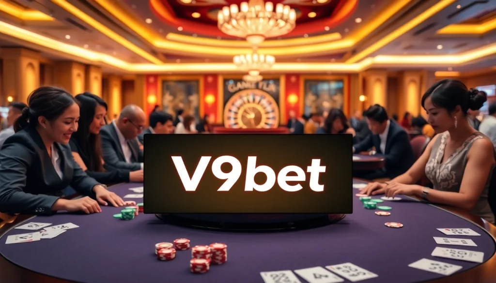 Experience gameplay at V9bet with engaging poker tables and vibrant casino atmosphere.