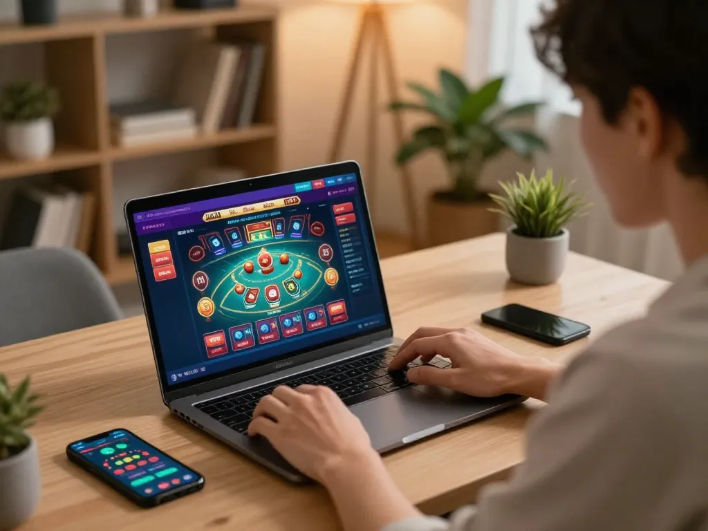 Engaging in a sun win online gaming session at home while strategizing bets and managing bankroll.