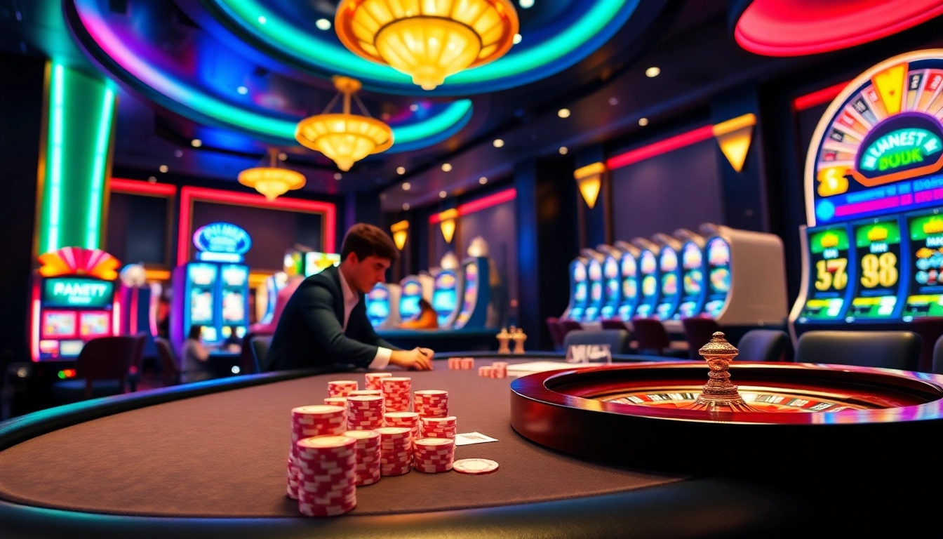 Engaging scene at https://fnew88.com/ featuring professional casino gaming with lively roulette and poker.