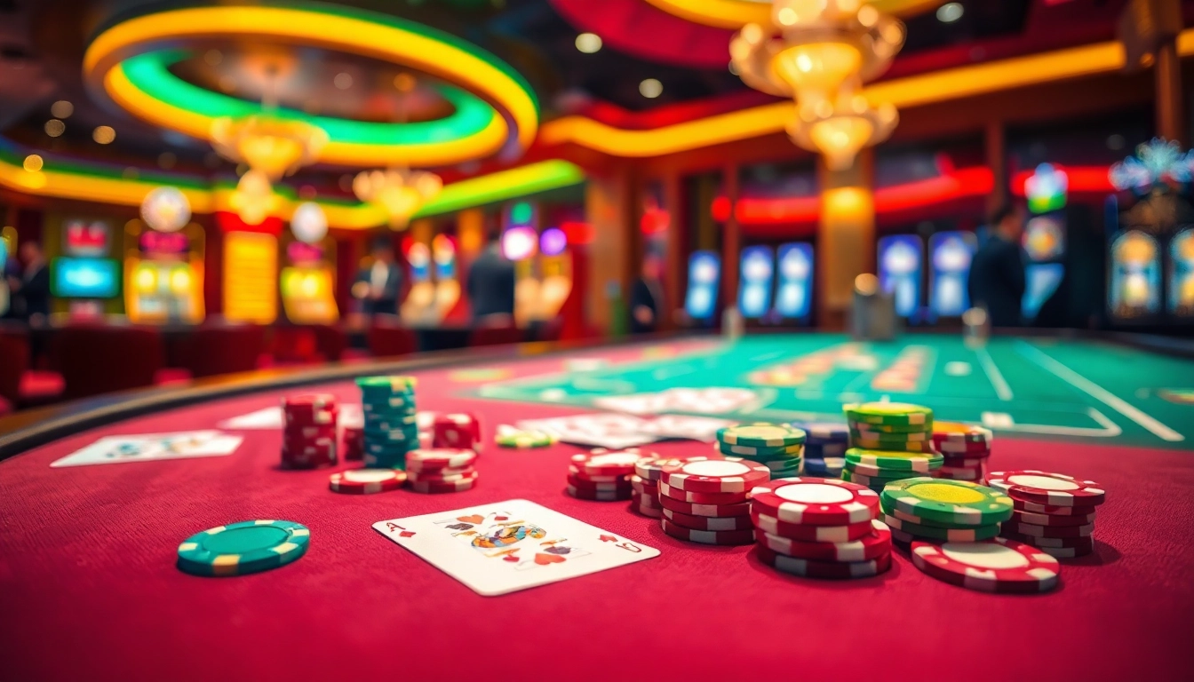 Menangkan permainan interwin dengan kartu dan chip yang berwarna-warni di kasino.