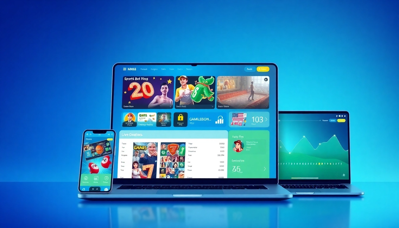 MM88 online gaming interface on devices showcasing user-friendly layout and vibrant graphics.