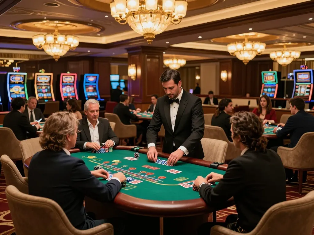 Experience thrilling blackjack gameplay at 5699 casino with luxurious ambiance and eager players.