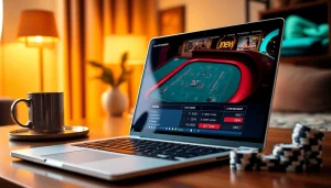 럭셔리하고 초대하는 분위기를 반영한 라이브 바카라 게임 플레이를 특징으로 하는 노트북에서의 매력적인 온라인 카지노 플랫폼.