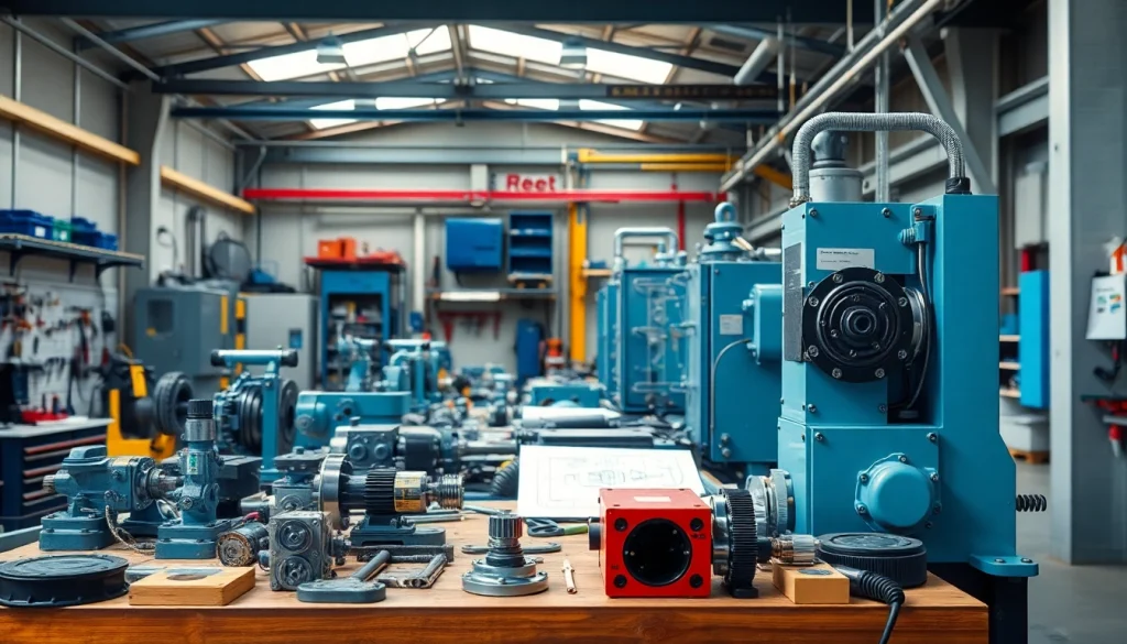 Showcasing industrial hydraulics solutions with advanced machinery in a modern workshop.