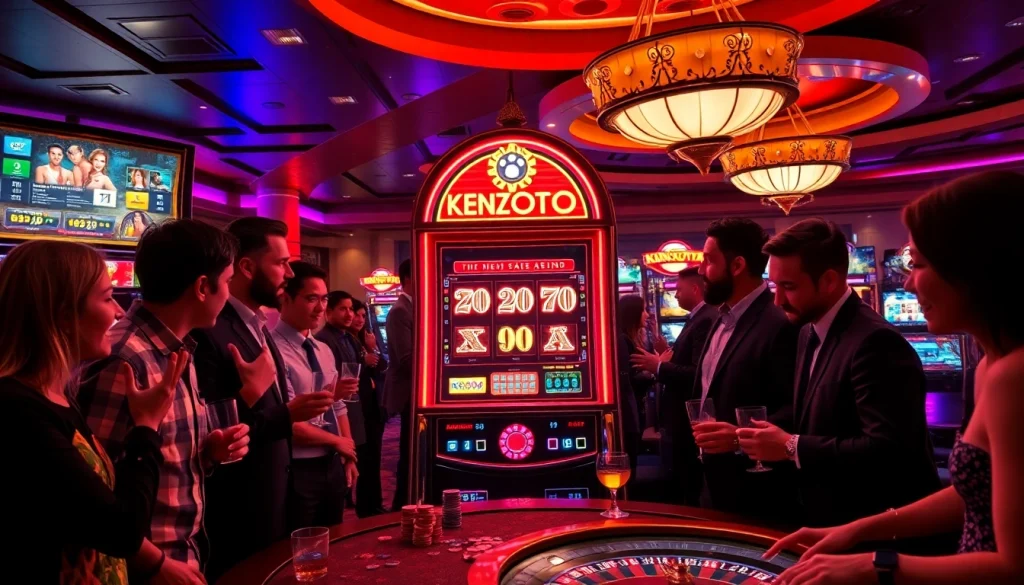 Exciting scene at a casino focusing on KENZOTOTO slot gameplay, showcasing vibrant lights and players.
