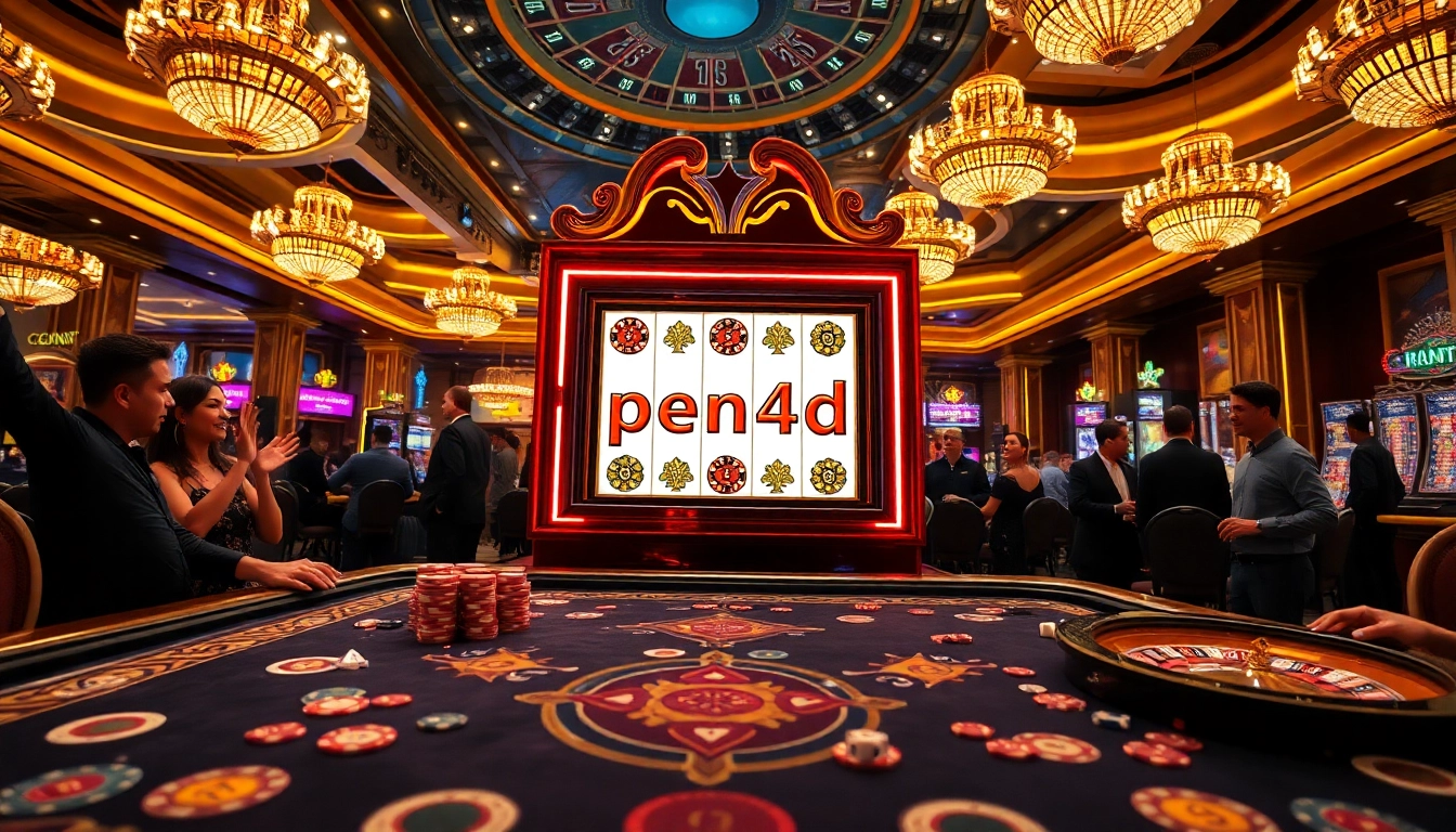 Engage with the thrilling slot machine at pen4d, set in a vibrant casino atmosphere.