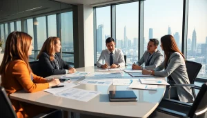 Audit Services in Dubai: Professional auditors reviewing financial documents in a modern office setting.