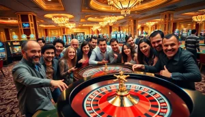 Menangkan permainan hoki77 di kasino yang ramai dengan pemain antusias dan meja roulette.