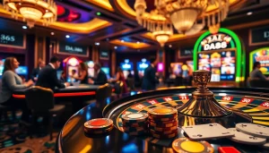 Experience the excitement of gambling at the DA88 tables with vibrant poker chips and roulette wheels.