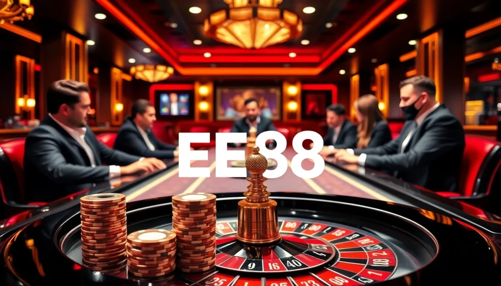 Players enjoying a thrilling EE88 poker game experience at a luxurious casino table.