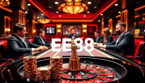 Players enjoying a thrilling EE88 poker game experience at a luxurious casino table.