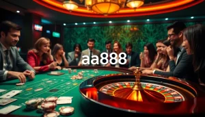 Experimente a emoção de jogar no aa888, com ação vibrante de roleta e fichas de pôquer.