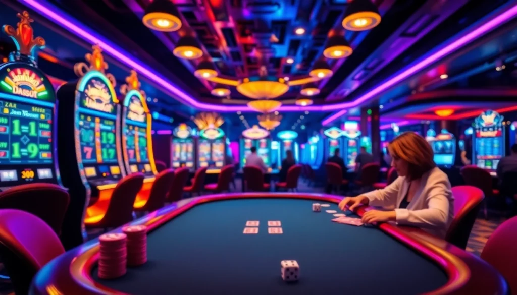 Experience the thrill of playing jamuslot at a vibrant casino with exciting slot machines and poker action.