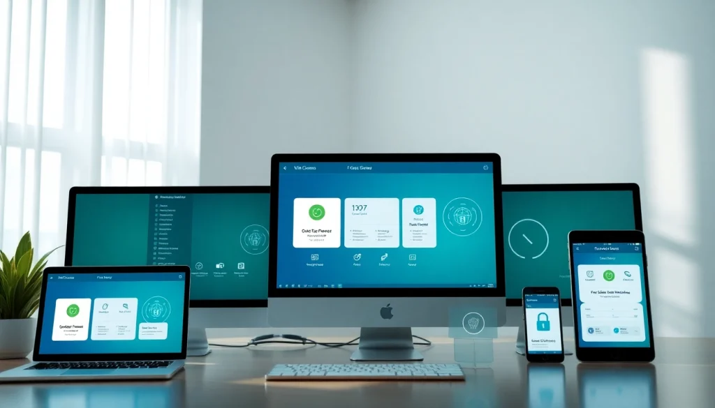 在多台设备上展示的快连下载应用，便于快速且安全地访问网络解决方案。