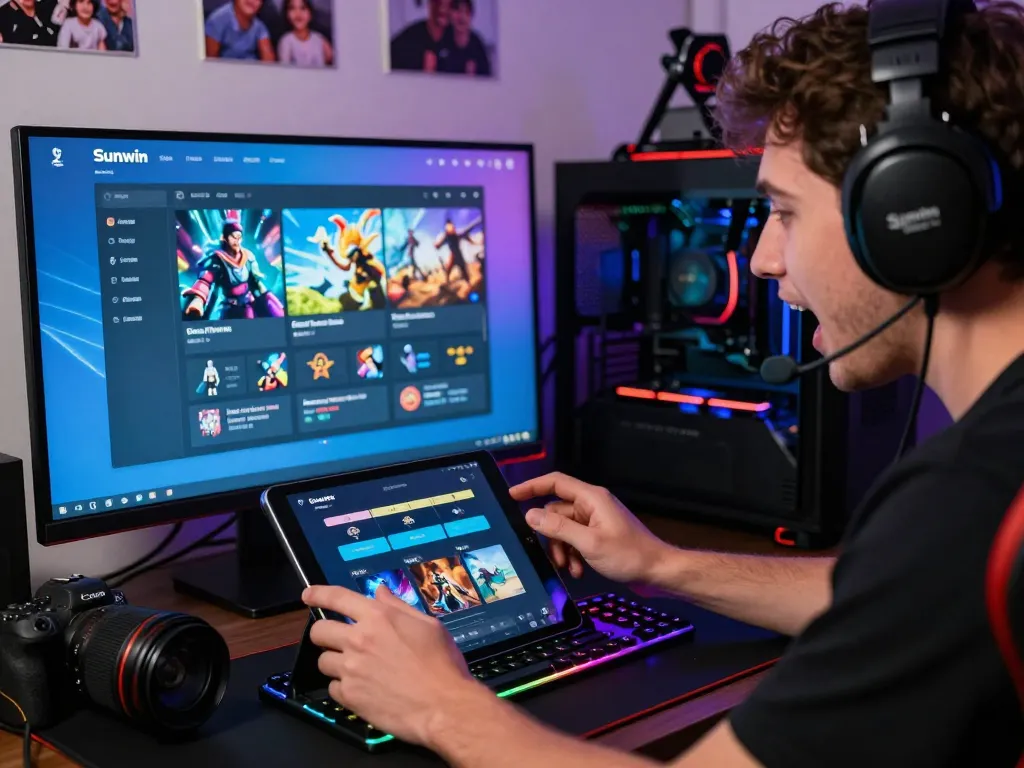 Engage with tải sunwin app on a vibrant gaming setup filled with accessories and excitement.