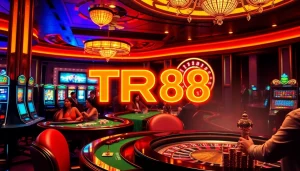 Experience the thrill of TR88 at a vibrant casino with lively slot machines and poker games.