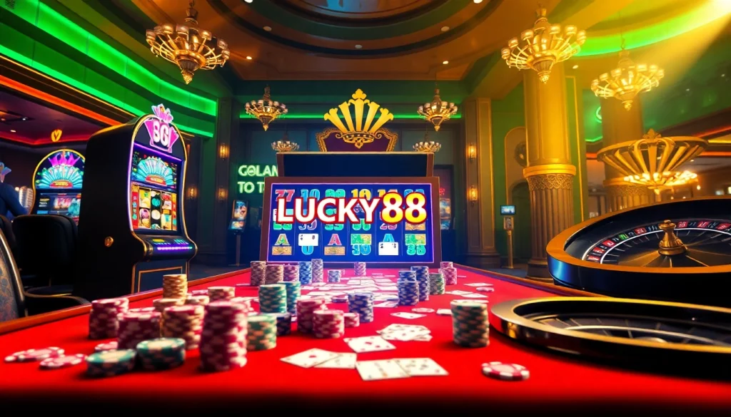 Experience the excitement of LUCKY88 with vibrant slot machines and engaging casino ambiance.