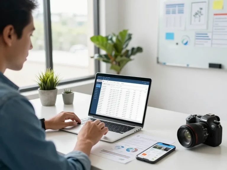 Investor reviewing listings in a modern home office, showcasing Nationwide investors group.