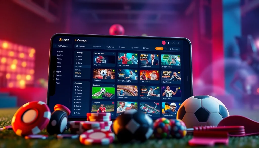 An engaging visual of the 8kbet online betting platform, showcasing a vibrant interface with sports and casino games.
