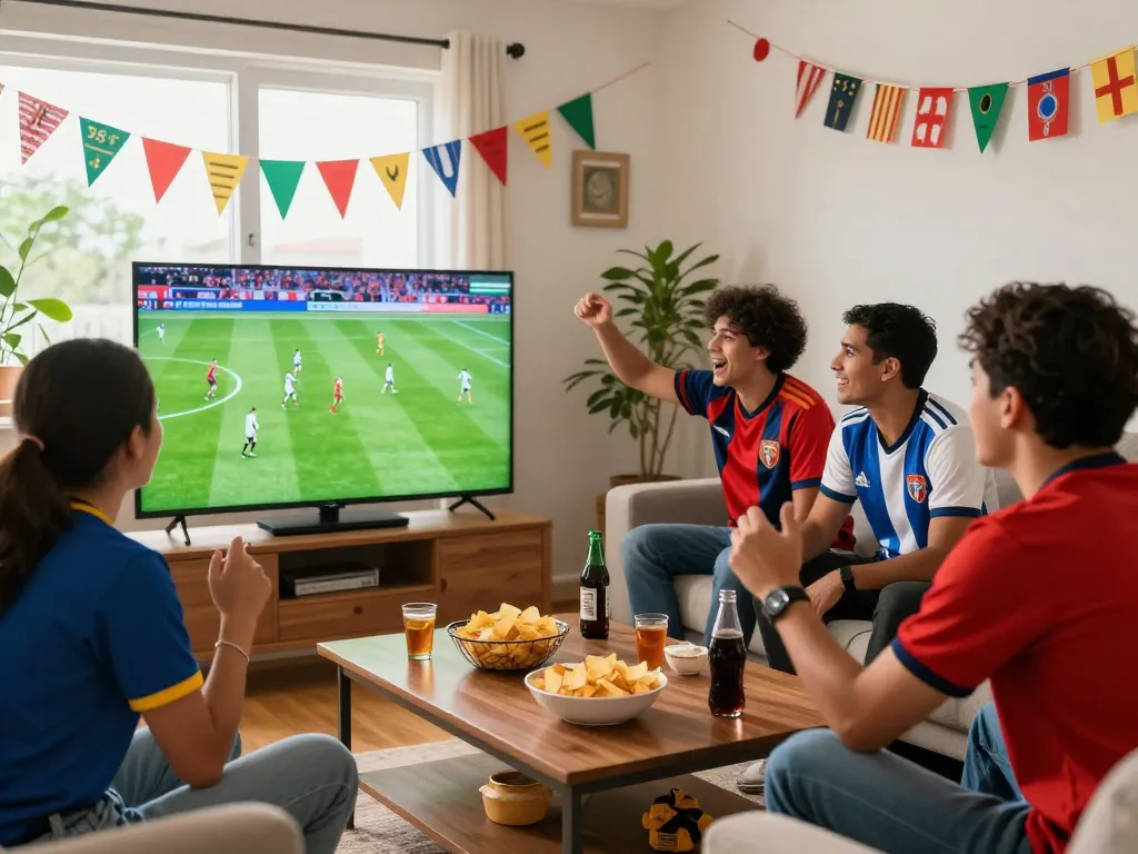 Cakhiatv viewers enjoying a thrilling football match together, showcasing excitement and community spirit.