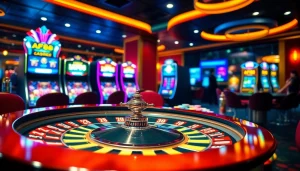 Engaging players at the AF88 roulette wheel in a vibrant casino setting.