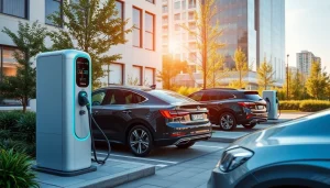 EV Charging Installation showcasing modern chargers energetically placed in urban landscape.